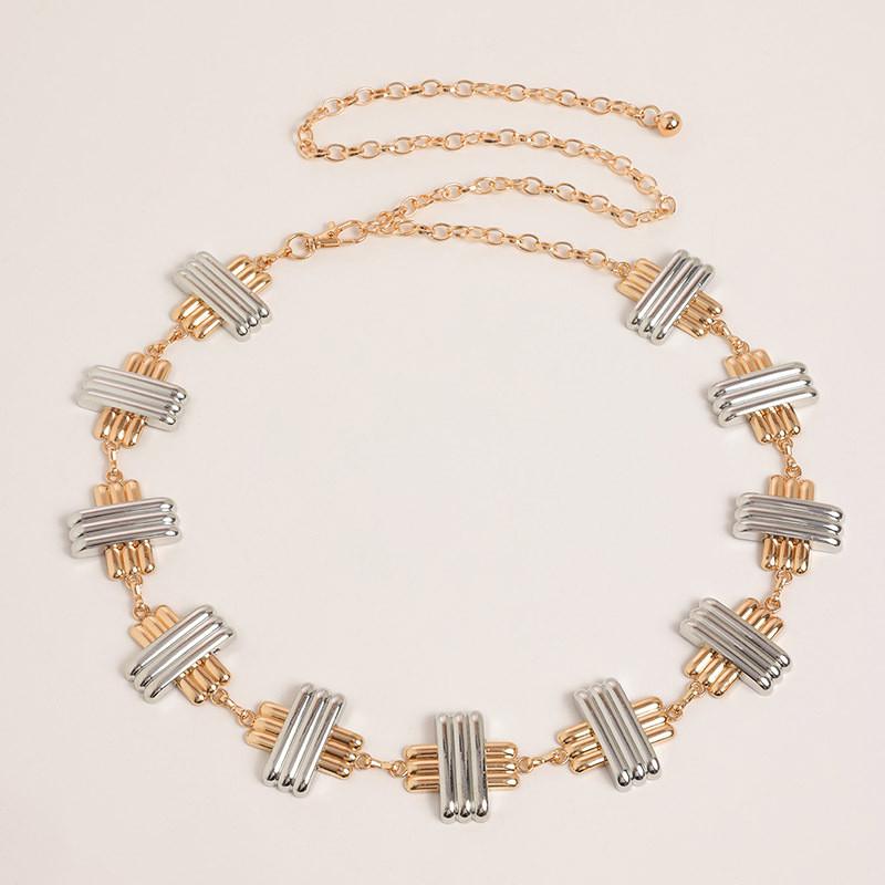 Geometric Metal Waist Chain For Women With Hook Closure Fashion Hip Belt Accessory