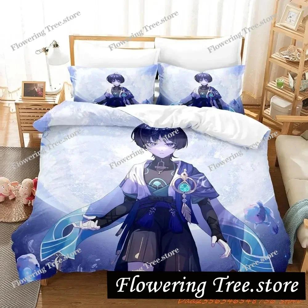 Game Genshin Impact Scaramouche Bedding Set Cartoon Anime Set Adult Kid Bedroom Duvetcover Sets 3D Kawaii