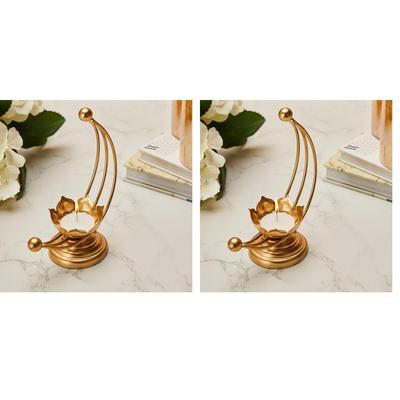 Porte-bougie chauffe-plat en métal design pour la décoration intérieure et les cadeaux, Or (Un paquet de 2)