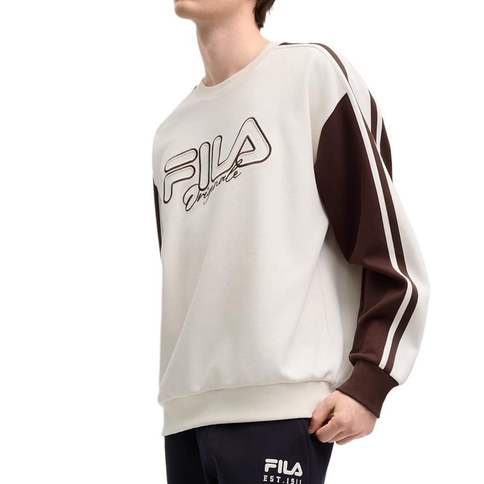 Fila Original Comfortable Skin-Friendly Casual Warm Color Block Sweatshirt Men Sweatshirt Cloud-White F11M519202F-WT
