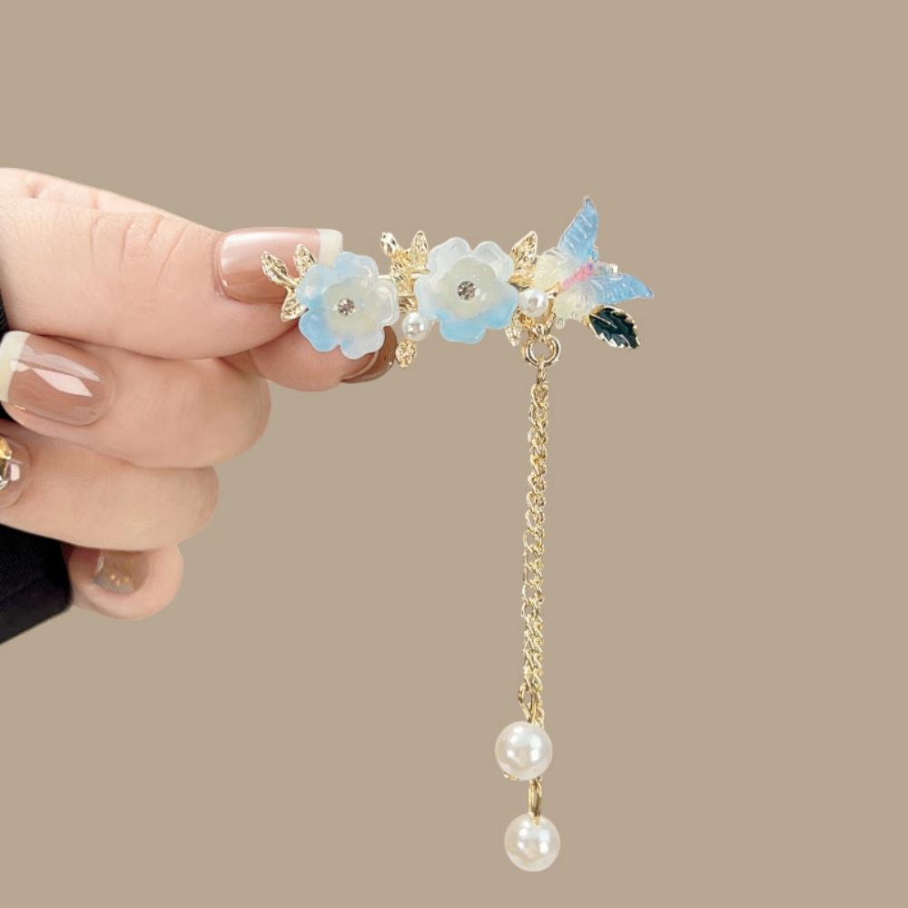 Pearl Tassel Hair Clip Rose Butterfly Flower Hairpin Retro Side Clip Accents Chinese Hanfu Weddings Women s Hair Accessories