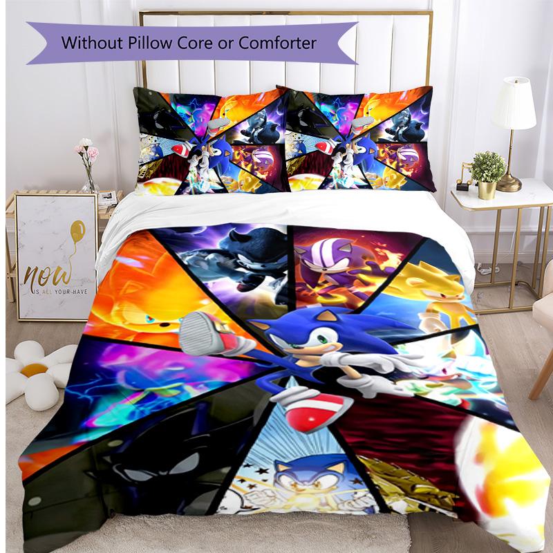 Sonic the Hedgehog Pattern Printed 3PCS Bedding Set, Soft Skin-Friendly Washable Duvet Cover & Pillowcases Set
