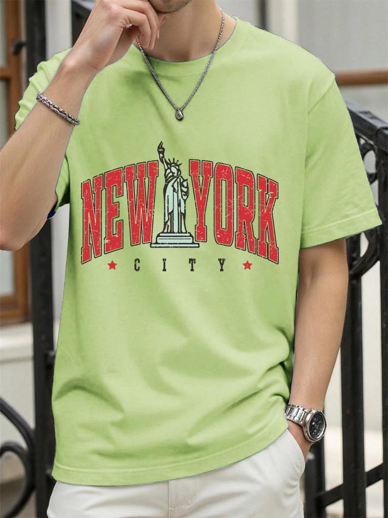 The Statue Representing New York Man Tee Shirts ONeck Summer New Short Sleeve Fashion Cotton Streetwear Loose Casual TShirt