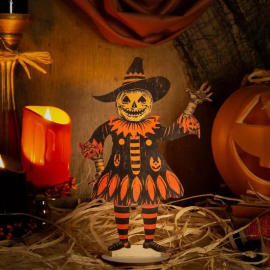 Yousheng 1/6Pcs Halloween Pumpkin Man Bunting Spooky Rustic Wooden Pumpkin Man Hanging Garland Table Sign Festival Ornament Decoration