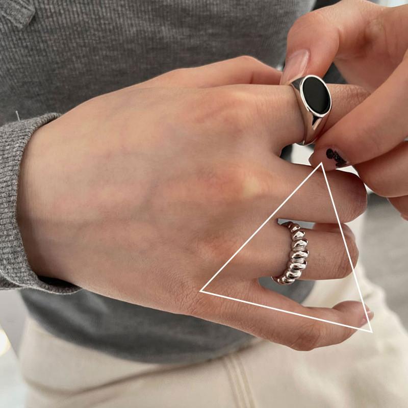 Black Chic Onyx Ring In 925 Sterling Silver With Adjustable Open Band For Cool Hip Style Hop