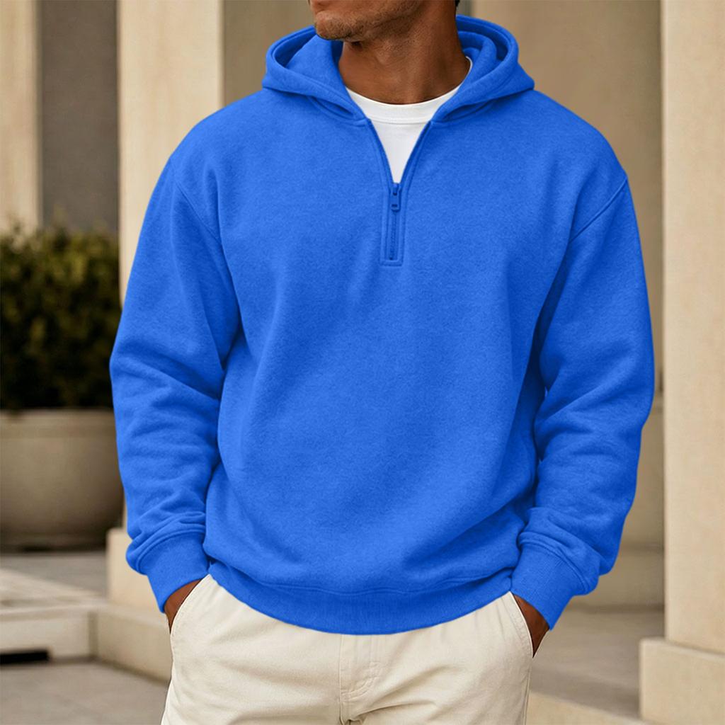 Men's Casual Hoodie Sweatshirt with Zip Collar, Multi-Pocket, Long Sleeve