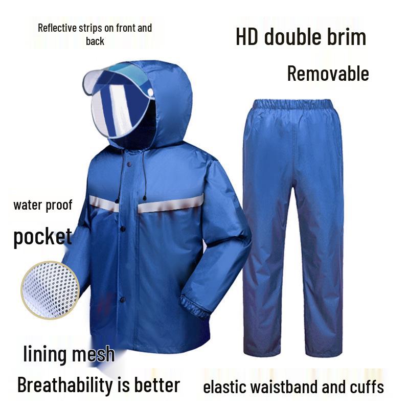 Men's Black Reflective Full-Body Raincoat and Pants Set for Motorcycle Riding