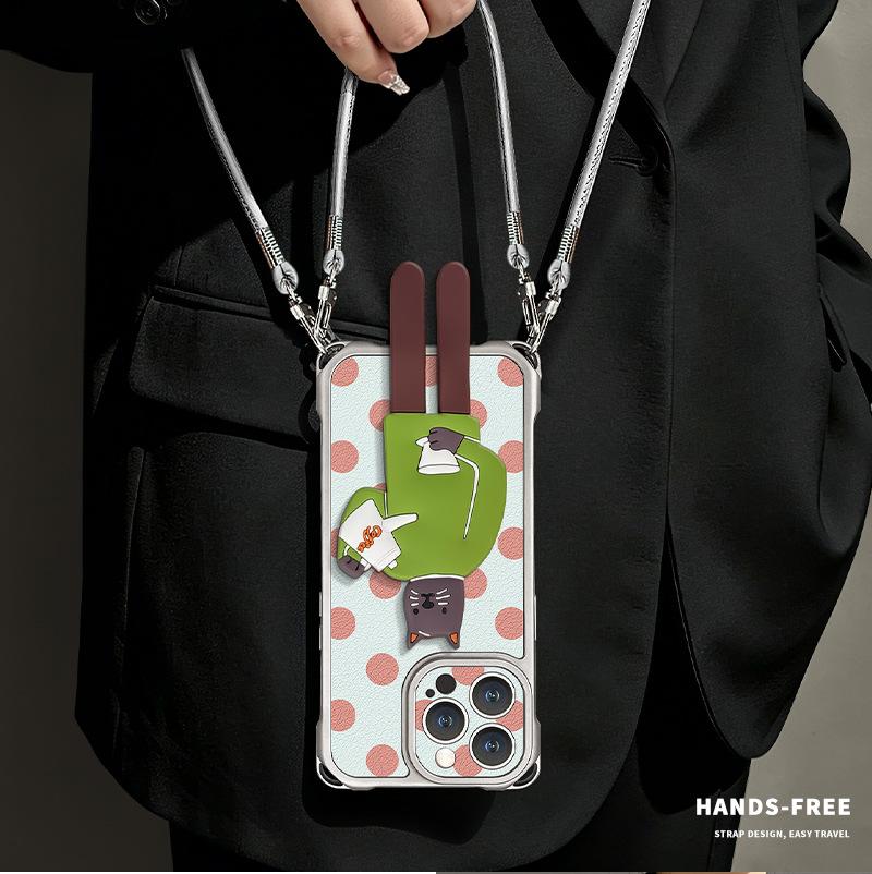Long-leg Cat Stand Suitable for iPhone 17pm, iPhone Case 15, Four-Corner Lanyard, 16Promax, Crossbody 14