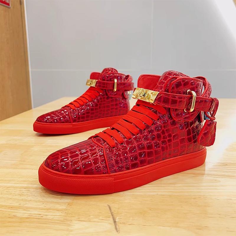 

Модная мужская обувь с тиснением под крокодила, высокие кеды, повседневная обувь, новая спортивная обувь для пар 45 красный