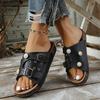 Women's Casual Platform Beach Slide Sandals Adjustable Buckle Straps Lightweight Slip On Summer Footwear Comfortable Sole