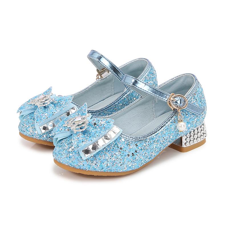 Children's high heels spring and autumn girls princess shoes little girl single shoes baby leather shoes sequins Elsa fashion