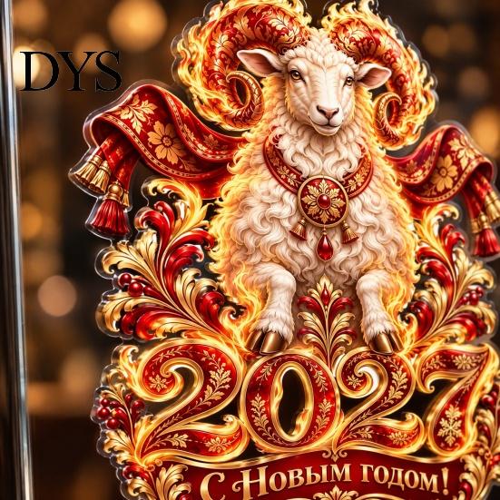 Non Adhesive Window Clings 2027 Year of Sheep Static Clings, Flame Zodiac Glass Stickers, Electrostatic Stickers Russian New Holiday Decorations,