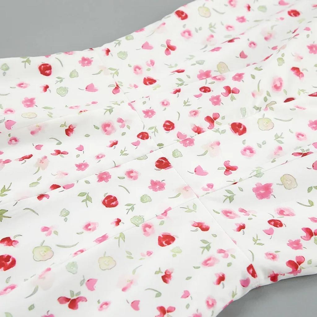 LYRIA Printed Floral Long Dress for Women Slim High Waist Puff Short Sleeve Dress Fashion Commuting Dress Fmale