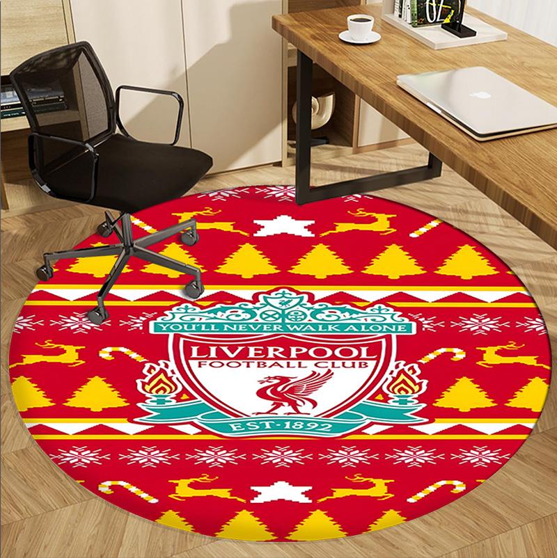 Kulatá rohožka se vzorem Liverpool F.C., Vnitřní/venkovní podložka, na piknik, do herny, ložnice, kanceláře, obývacího pokoje, Dekorativní koberec do domácnosti, Dárek k narozeninám