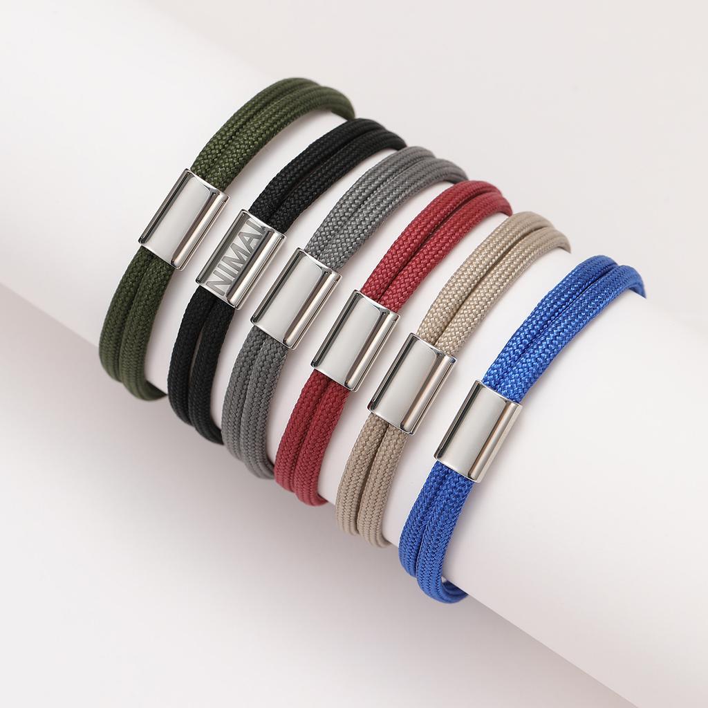 GEMCHIC Women's Adjustable Colorful Rope Bracelet with 18K Titanium Steel Bar, Engravable Personalized Unisex Fashion Wristband