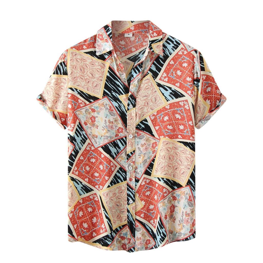 Men's Lapel Fashion Short Sleeve Casual Printed Shirt Men's Casual Versatile