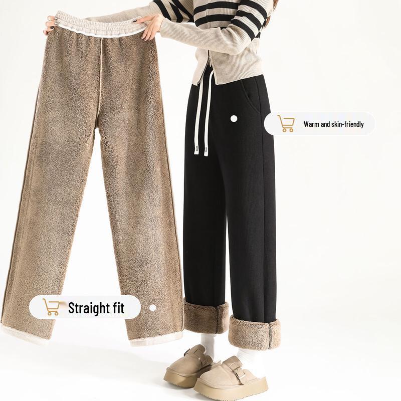 HSTYLE Women's Winter Fleece Lined High-Waist Wide-Leg Pants