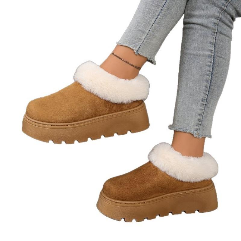 New Winter Thick-soled Heightening Snow Boots Toe Slippers Women's Outer Wear Plush Cotton Mop