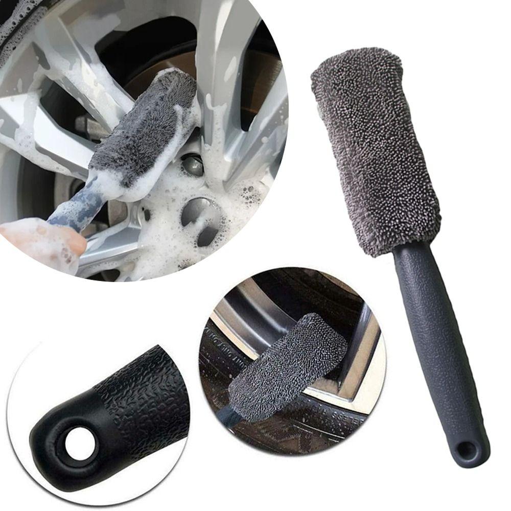 Non-Slip Handle Wheel Cleaning Brush Soft Microfiber Microfiber Car Brush Wheel Care