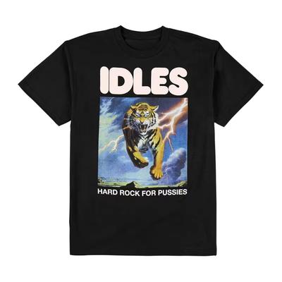 Idles Band Hard Rock For Pussies T Shirt Black Graphic Tee with Tiger Lightning Print Casual Short Sleeve Top for Music Lovers