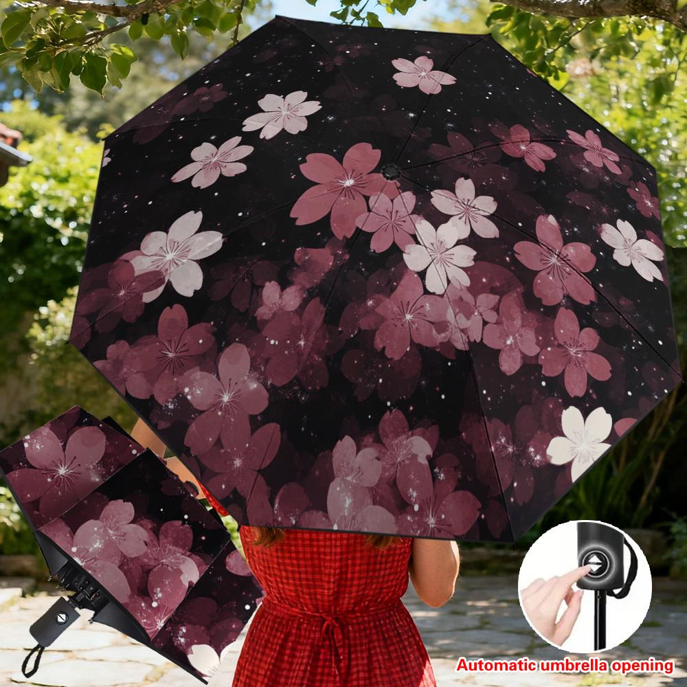 1pc Dusky Dream Leaves Themed Automatic Folding Umbrella, Day-use Resistant Umbrella, Thickened Reinforced Umbrella Frame, Per (as the picture,Iron&8K)