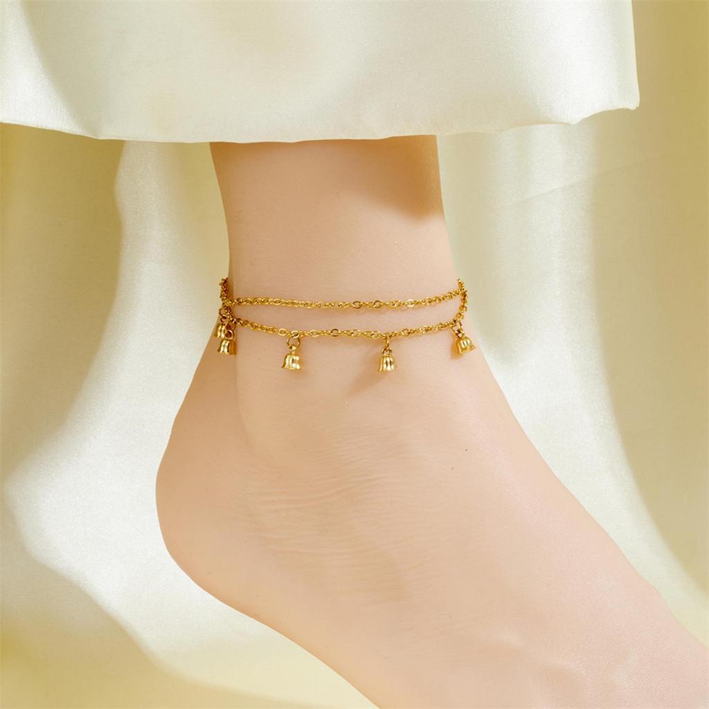 Tide Double-Layer Heart Anklet: 18K Gold-Plated Titanium Steel, Non-fading Fashion Light Luxury for Women