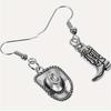 Fashion Vintage Silvery Cowboy Hat Earrings Cowgirl Boot Pendant Dangle Earrings for Women Couples Party Jewelry