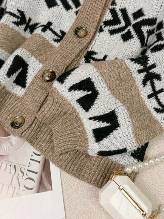Autumn-Winter Fair Isle Knit Cardigan & Shawl with Snowflake Design