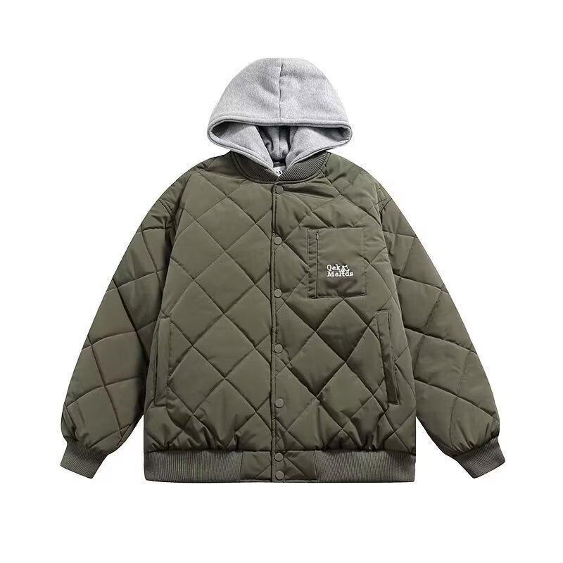 Унисекс Японская Ретро Теплая Бейсбольная Куртка с Капюшоном - Зимняя Повседневная Свободная Верхняя Одежда L