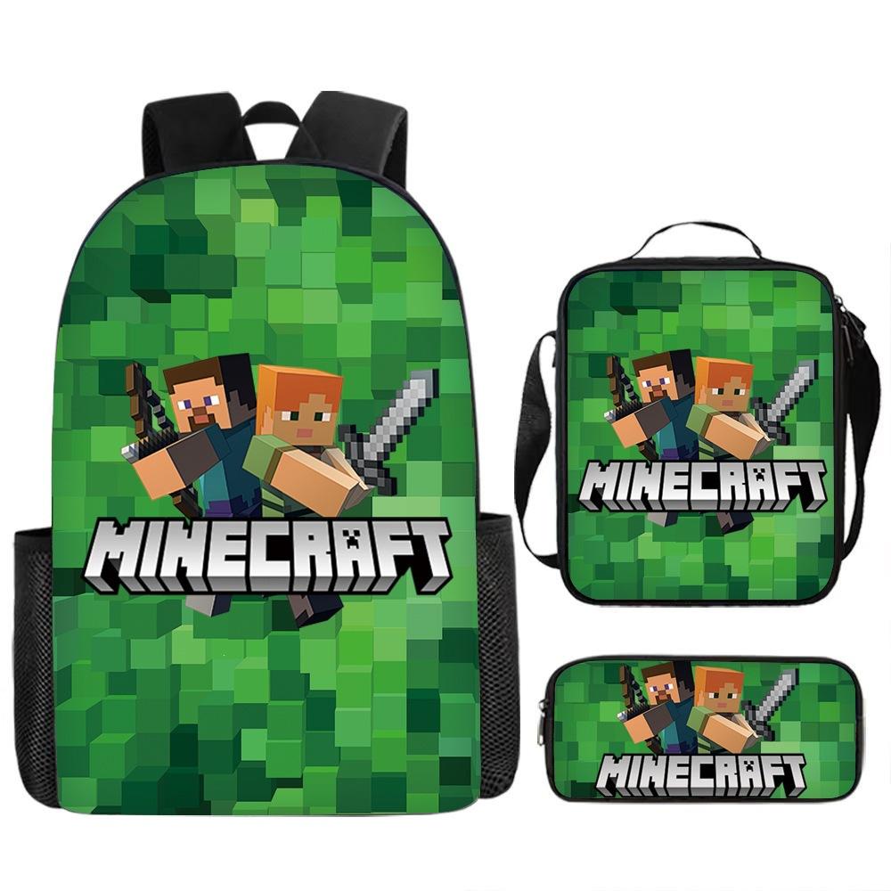 Minecraft Game Merchandise 3-Piece Backpack, Pencil Case, Lunch Bag for Kids