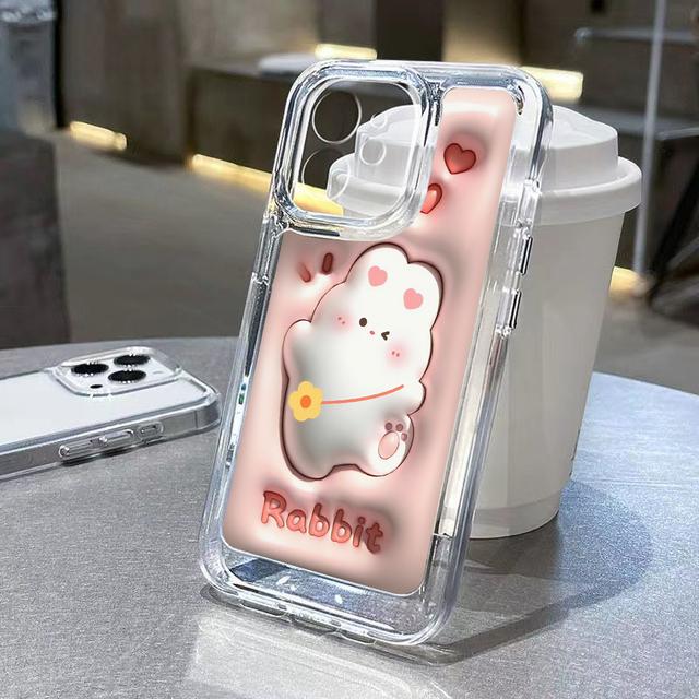 

Милый прозрачный чехол для телефона Rubbit для Iphone 12 13 11 14 Pro Max 7 8 Plus Xs Max X Xr Se 2020 2022 Мягкая задняя крышка с кристаллами и абстрактной принтом