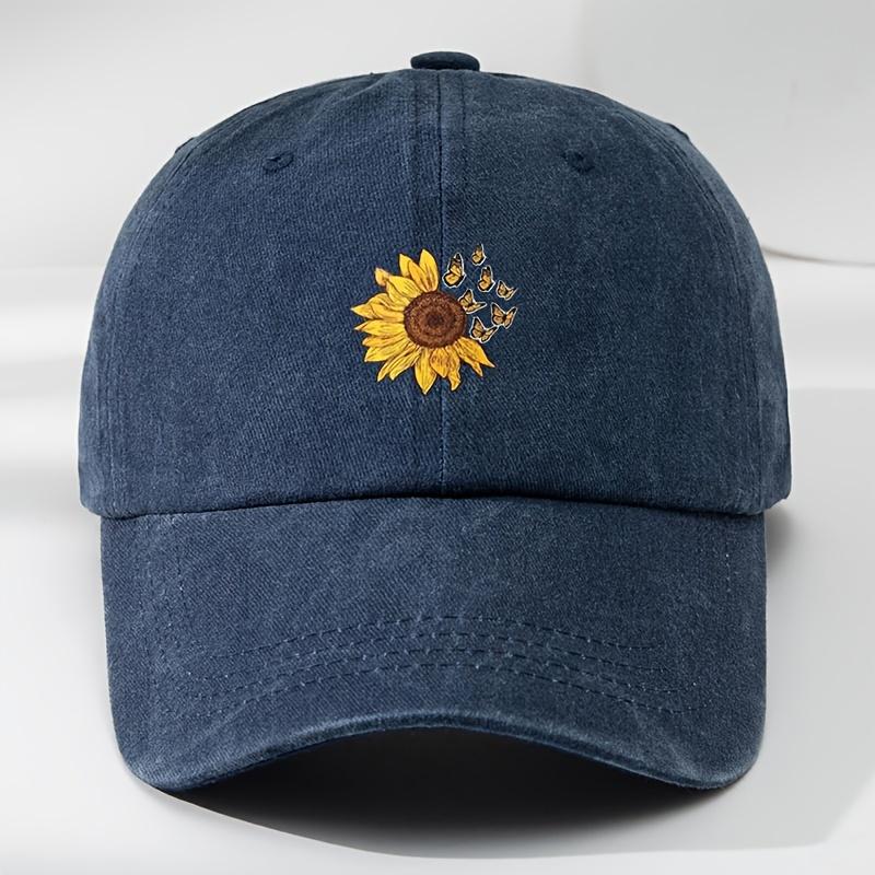 Outdoor Mens Sunflower Butterfly Print Washed Vintage Baseball Cap for Sports and Casual WearAppropriate for Any Season