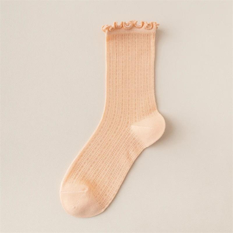 Neue Damen Socken Hohe Qualität Sommer Mode Lässig Lange Socken Einfarbige Koreanischer Stil Wellensaum Netz Atmungsaktiv Einfach Dünn