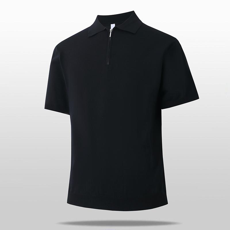 Polo a Maniche Corte in Seta di Ghiaccio da Uomo Casual Larga Maglietta a Polo con Mezza Zip e Colletto Maglia