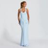 2026 European & American Women's Sleeveless U-Neck Slim-Fit Evening Gown with Waist-Cinched Ribbon