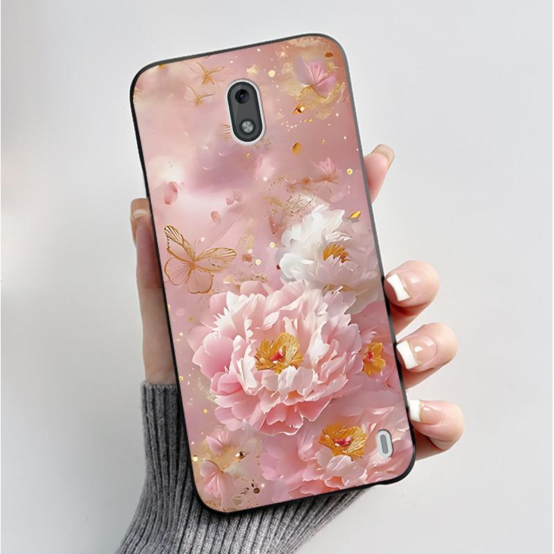 Printing Pattern Case For Nokia 2 / Nokia 2.2 / Nokia 2.1 Fundas Soft Silicone Black Shell Cover Cute Flower Cartoon Casing Capa