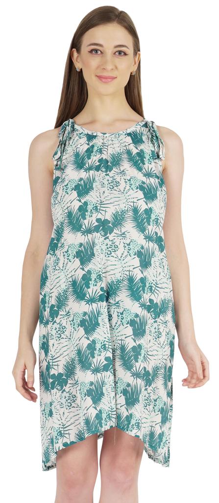 Moomaya Summer Beach Wear Short Dress For Womens Printed Sleeveless Tie-Up Midi