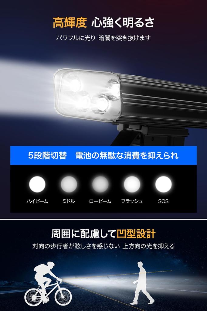 Rechargeable Bicycle Light Powerful 5600mAh Bicycle IPX6 LED Headlight with Mobile Output Battery Level Easy Power Outage Road Cross Emergency Light