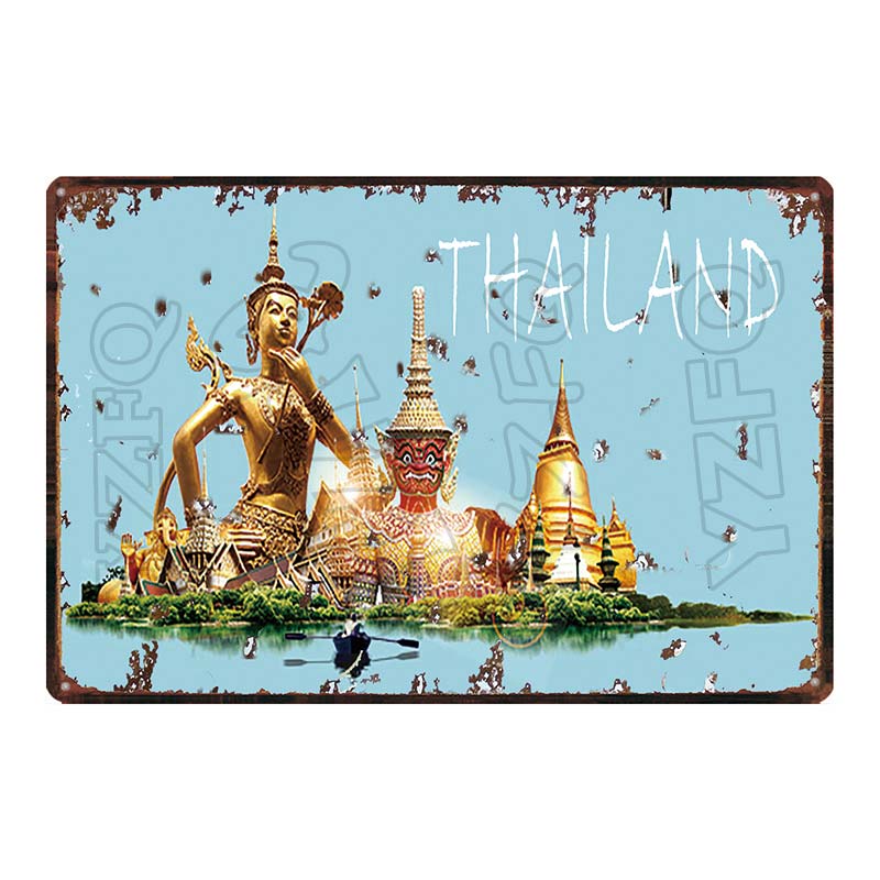 Thailand Tarvel City Tin Sign Bangkok Plaque Metal Vintage Elephant  Retro Plate For Wall Poster Bar  Art Home Decor  DU-5851A