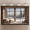 2D Alpine Cabin Backdrop, Cozy Window with Snowy Landscape Photography Background for All Occasions