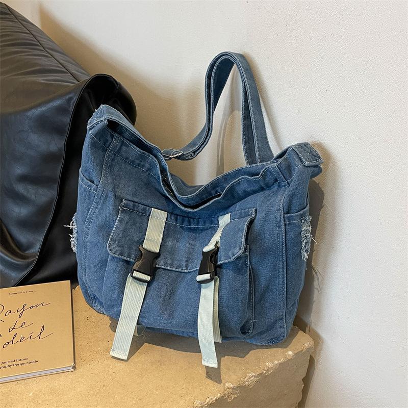 Large Capacity Denim Messenger Bag for Women Crossbody Bag for Students Single Shoulder Tote Bag