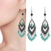 Red Retro Tassel Water Drop Earrings with Diamonds – Chinese Style for Women