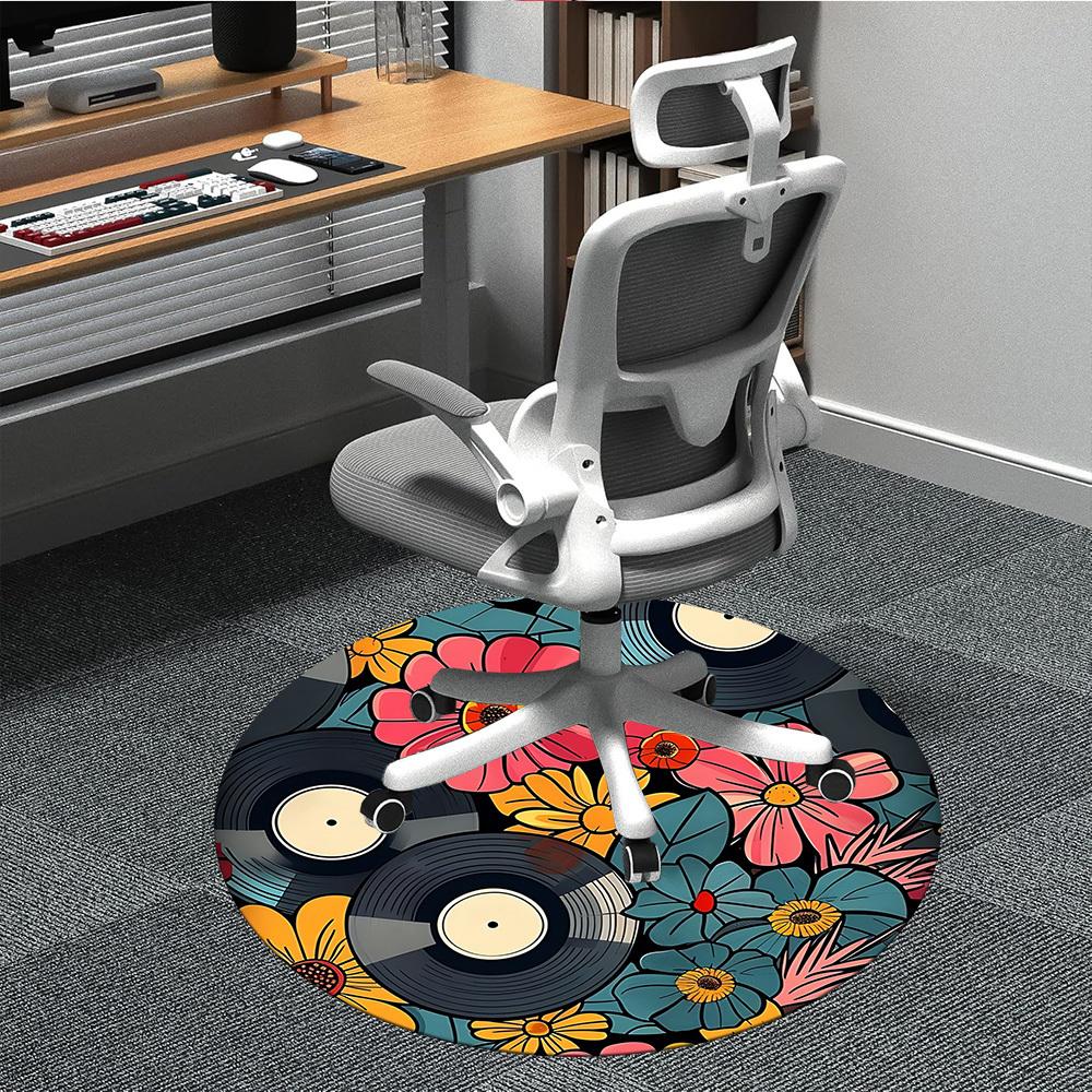 

1pc Floral Music Office Round Area Rug, Indoor Mat Suitable For Office, Under Office Chairs Bedroom Living Room Home Decor, Room Deco 046 80cm by 80cm