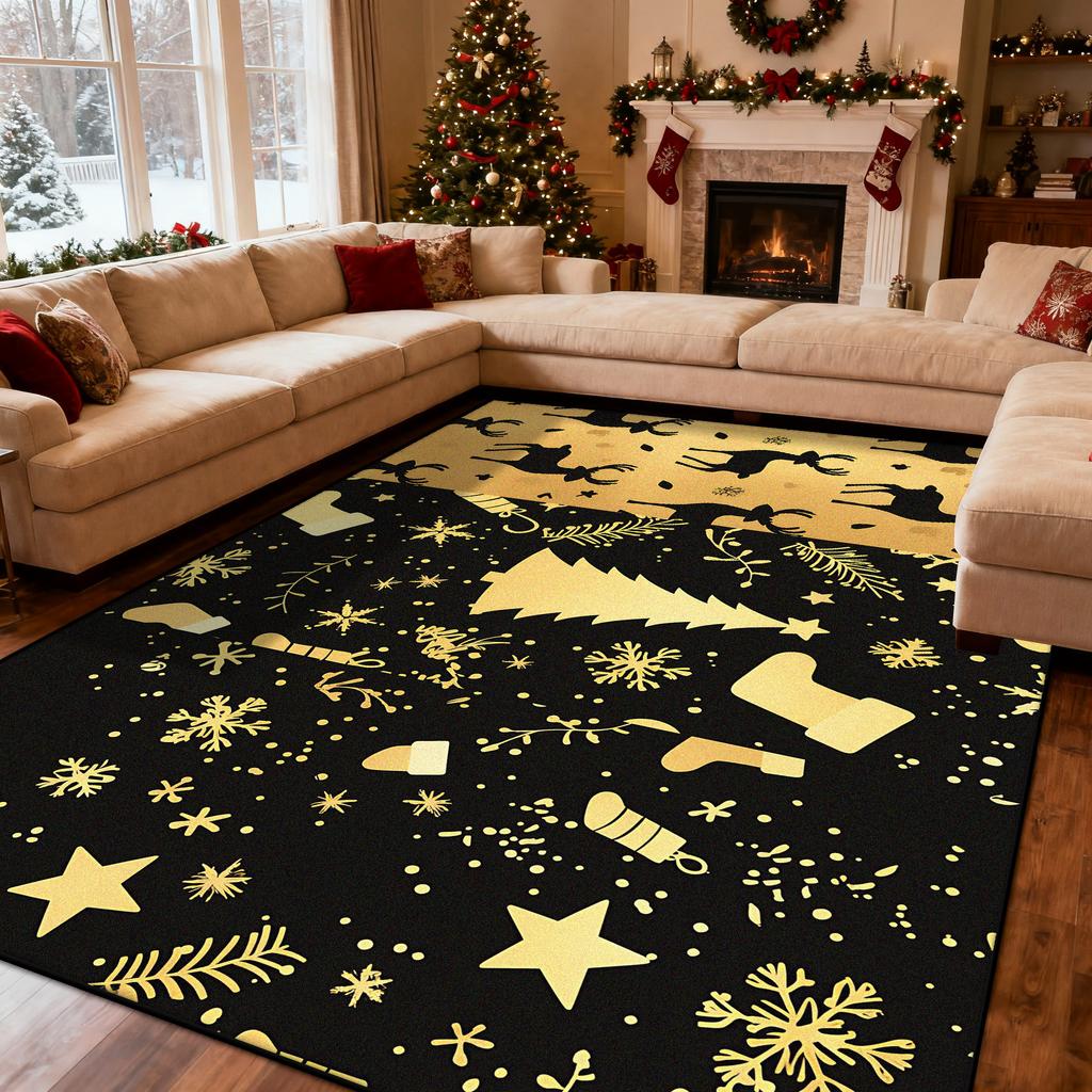 Nordic Black Gold Christmas Easy Clean Living Room Carpet Foldable Plush Large Area Foot Mats Decorate Bedroom Non-slip Soft Rug