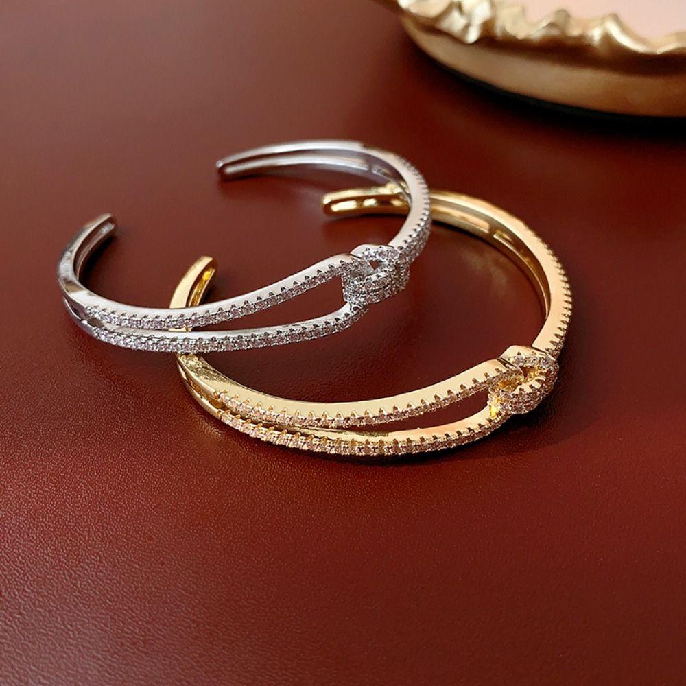 Double Layer Cuff Bangles Light Luxury Exaggerated Bracelet Vintage Rhinestone Bracelet Gift