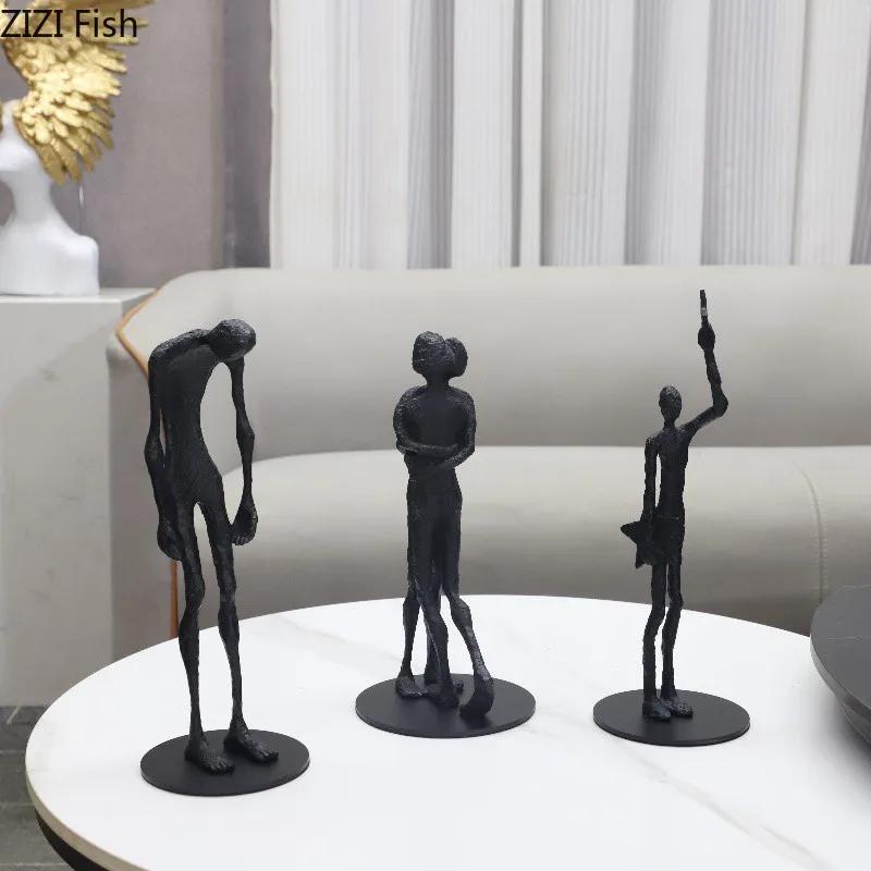 Black Cast Iron Figures Statue Desk Decoration Ornaments Modern Crafts Abstract Character Sculpture Room Aesthetics Decor