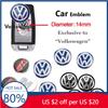 For VW Volkswagen Jetta MK5 Golf 14mm Car Key Emblem Sticker Remote Fob Key Logo For Volkswagen VW Golf GTI Passat Tiguan Arteon
