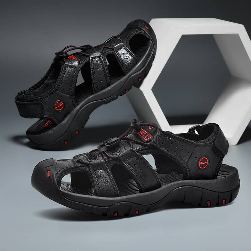 Summer Men Sandals Genuine Leather Mens Casual Shoes Outdoor Men Leather Sandals for Men Beach Shoes Roman Shoes Plus Size 38-46