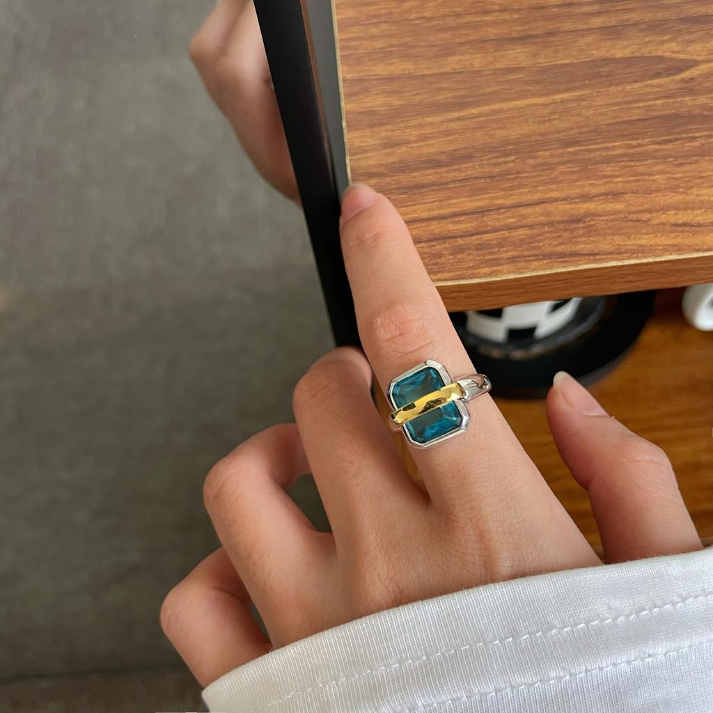 PANJBJ 925 Silver Stars Ring For Women Blue Crystal Opening Sweet Romance Irregular Versatile Jewelry Gift