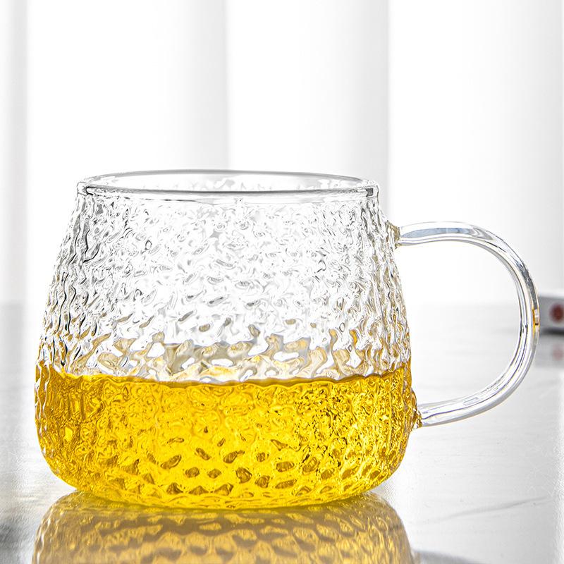 1pc 400ml Hammer Grain Coffee Tumbler Heat Resistant Glass Cup Teacup with Handle Home Office Breakfast Juice Milk Mug Drinkware